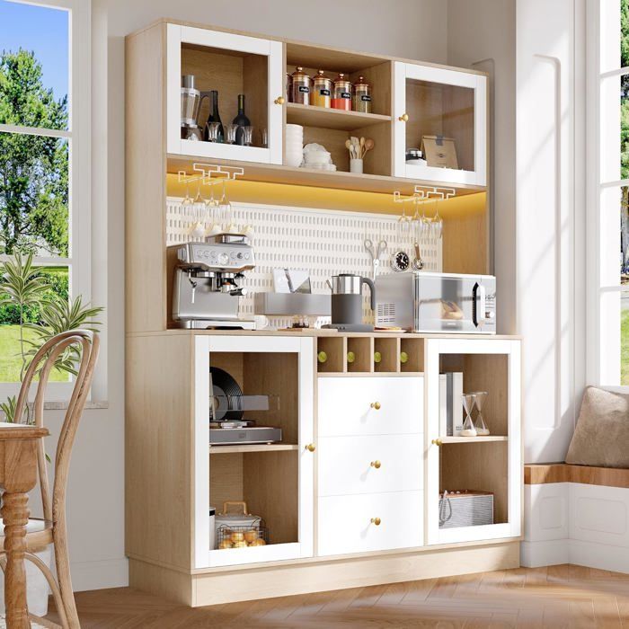 Buffet Cuisine - Armoire de Salon Moderne - Buffet Salle a Manger - Meuble de Rangemen avec éclairage LED -Blanc-140×40×186cm