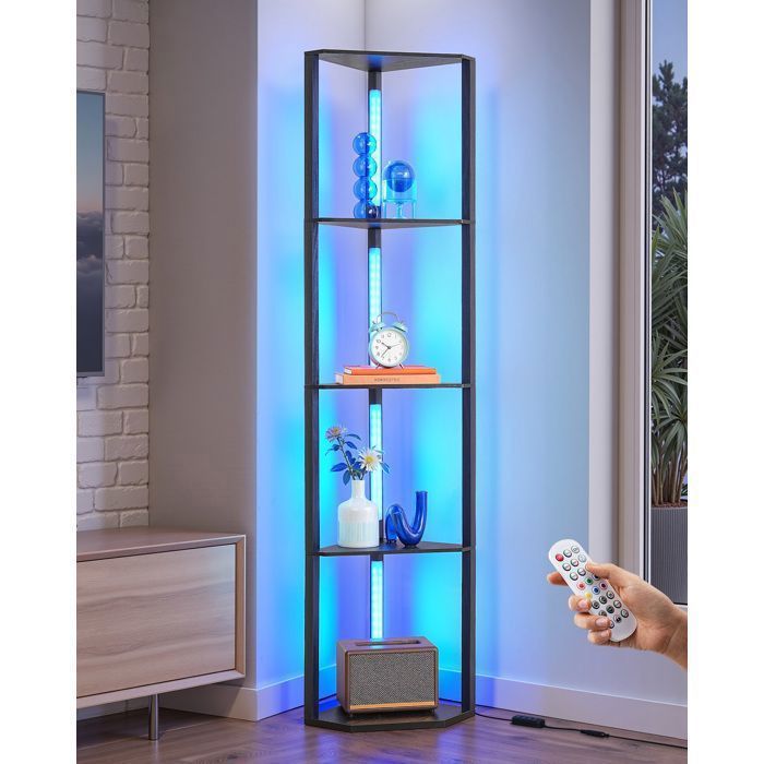 Lampadaire sur pied - EDISHINE - H163 cm - RGBW & blanc réglable - 4 étagères - Télécommande & mode musique