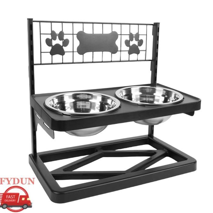 Support surélevé pour Gamelles de Chien à Hauteur Réglable avec 2 Gamelles en Acier Inoxydable pour Animaux de Toutes Tailles