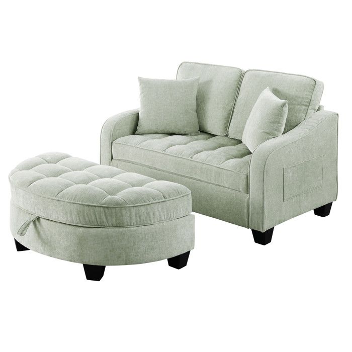 Canapé-lit convertible 2-en-1 1 place cyan avec pouf de rangement mobile chenille respirante