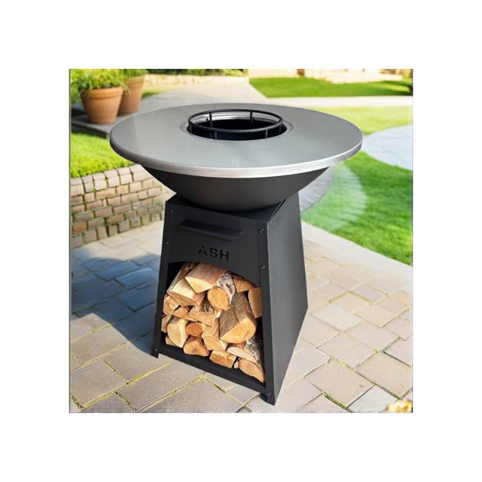 Plancha - BBQ - Grill - ASH NOVA XL - Plaque de Brasero - Barbecue Noir - - Cheminée de Jardin - Rangement Bois - Aspect