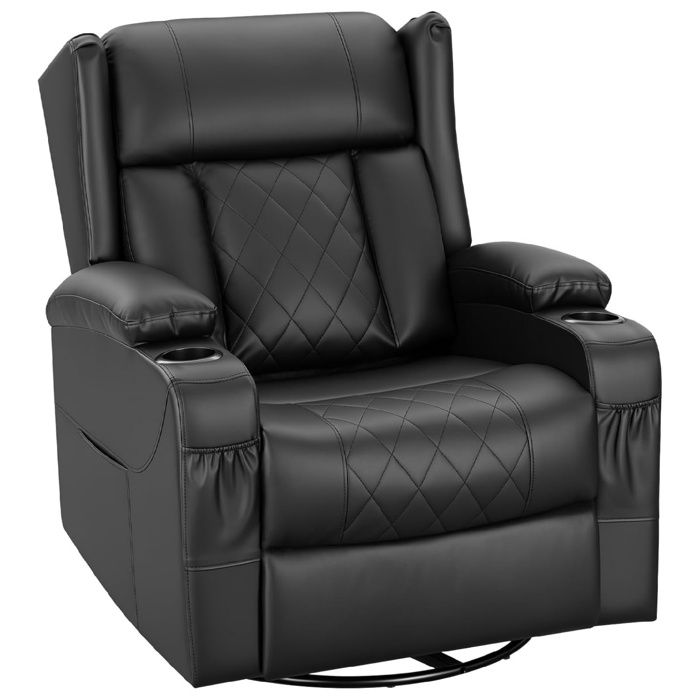 Fauteuil relax pivotant noir en PU - WOLTU - 360° - Dossier inclinable - Fonction bascule - Repose-pieds - Porte-gobelet Fauteuil relax pivotant noir en PU - WOLTU - 360° - Dossier inclinable - Fonction bascule - Repose-pieds - Porte-gobelet