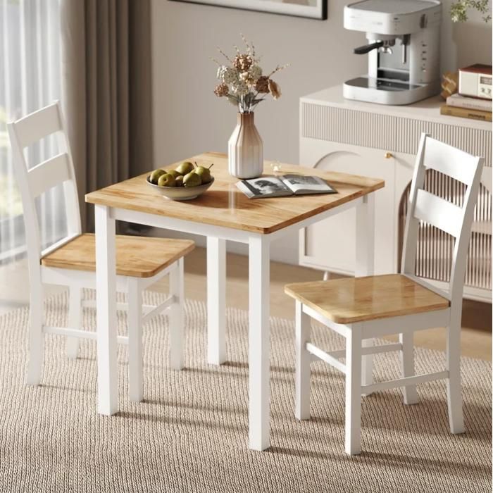 Lot de 2 chaises de cuisine en bois dhevea blanc et ton chene dossier a lattes courbe sans accoudoirs