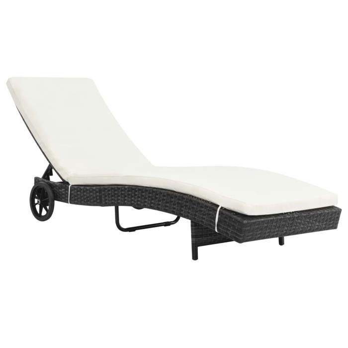 Chaise longue - COCO -(Anti UV) Bain de soleil - résine tressée - noir - 199 x 60 x 37 cm - dossier réglable - avec roulettes 699853