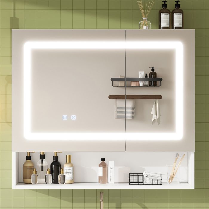 MEUBLIV Miroir de salle de bain avec armoire murale double porte LED anti-buée blanc 80 x 17 x 70 cm