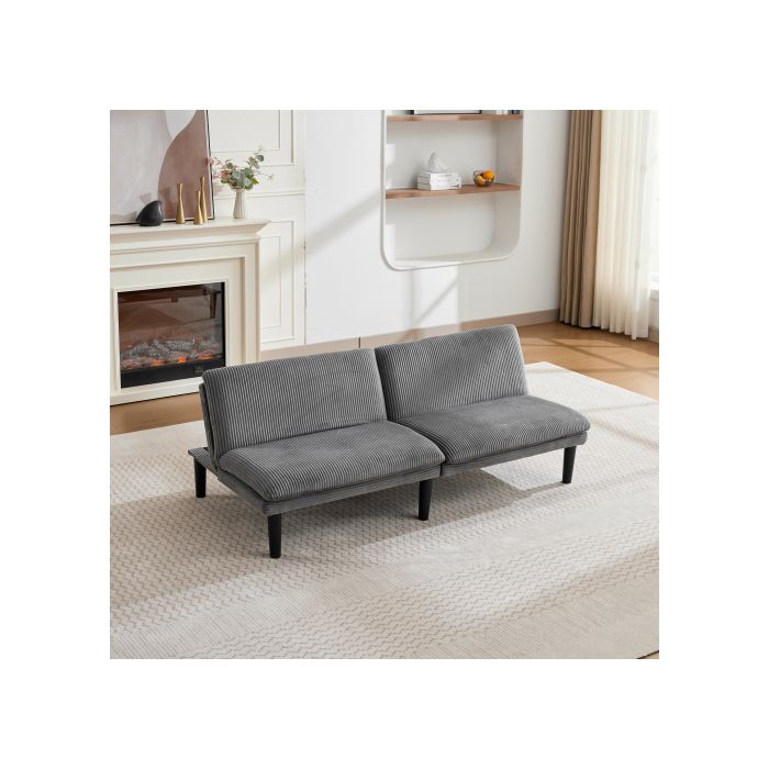 Canapé Clic-Clac - SOGEU - 168x86x67 - Velours côtelé gris - Convertible 3 positions - Sans accoudoirs