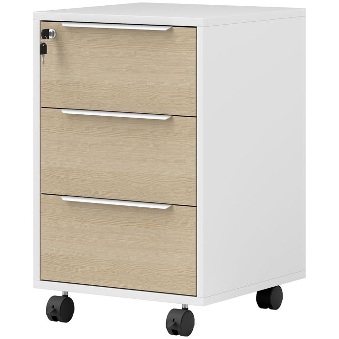 Caisson de bureau à roulettes avec 3 tiroirs et serrure meuble rangement bureau sur roulettes 40 x 40 x 635 cm chêne