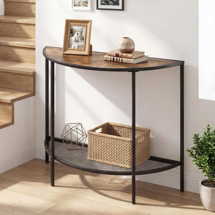 Table Console Demi-Lune - COSTWAY 2 Niveaux Industriel Étagère Grille Métallique 2 Kits Anti-Basculement Entrée Couloir Salon Table Console Demi-Lune - COSTWAY 2 Niveaux Industriel Étagère Grille Métallique 2 Kits Anti-Basculement Entrée Couloir Salon