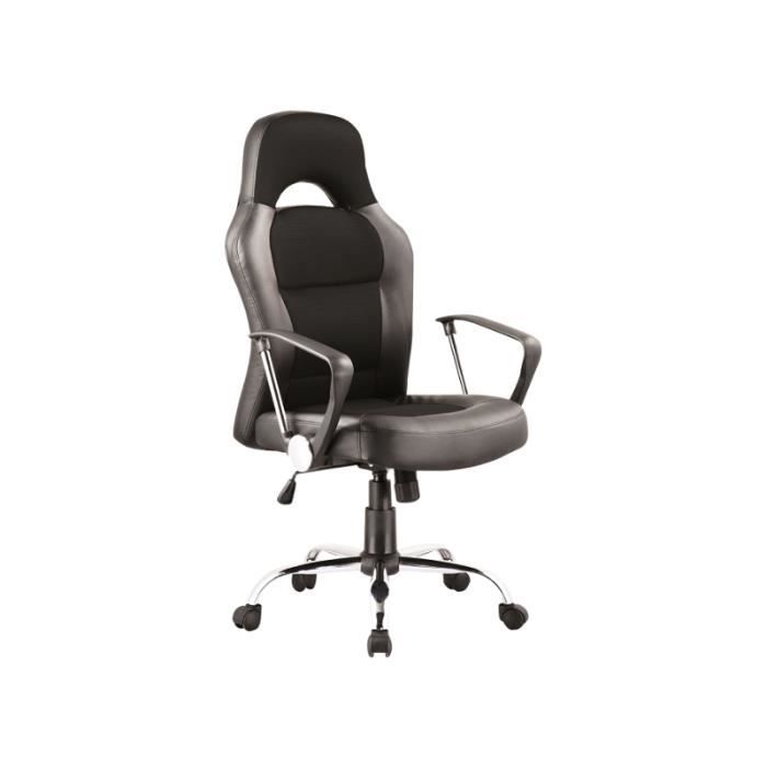 chaise de bureau à roulettes - ac-déco - q033 - cuir - accoudoirs - noir