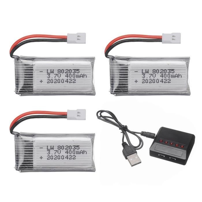 6PCS Batterie LiPo 3,7V, 400mAh Batterie Drone avec Chargeur 5 en 1, Batterie Lipo pour Avion RC Hélicoptère Drone Tous (Connecteur XH2.54