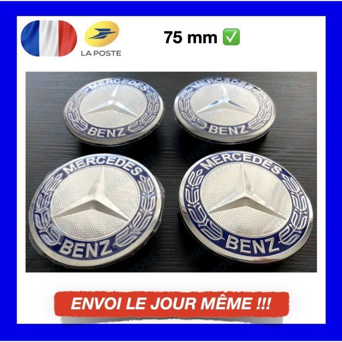 4 Centre De Roue Pour Mercedes Logo BLEU FONCÉ Jante Cache Moyeu Insigne 75mm