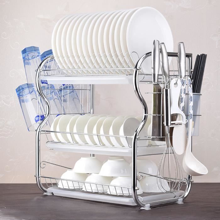 Égouttoir à vaisselles - Collection Cuisine - 3 niveaux - Fer Chrome - Contemporain Design