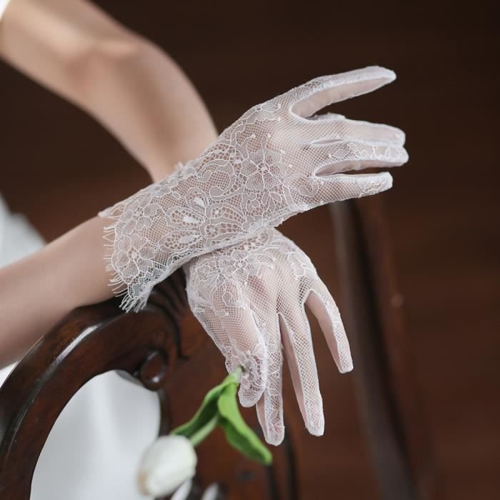Gant - mitaine,Gants en tulle creux en dentelle courte blanche pour  femmes,robe de mariée à tous les doigts- style01[C38] - Cdiscount  Prêt-à-Porter