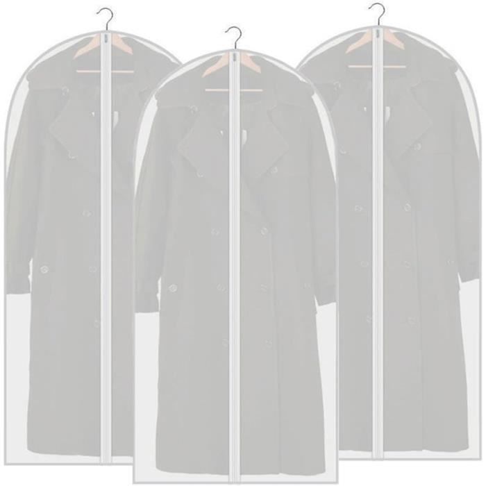 Lot De 3 Housses De Protection Vêtements PEVA - 60x120cm, Anti-poussière, Imperméables, Avec Zip
