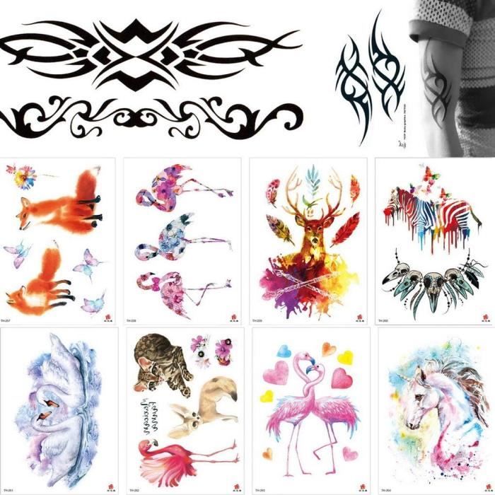 5 Feuilles De Tatouages Temporaires Motif Animal - Demi-bras, étanches, Longue Durée - Neuf Sous Blister