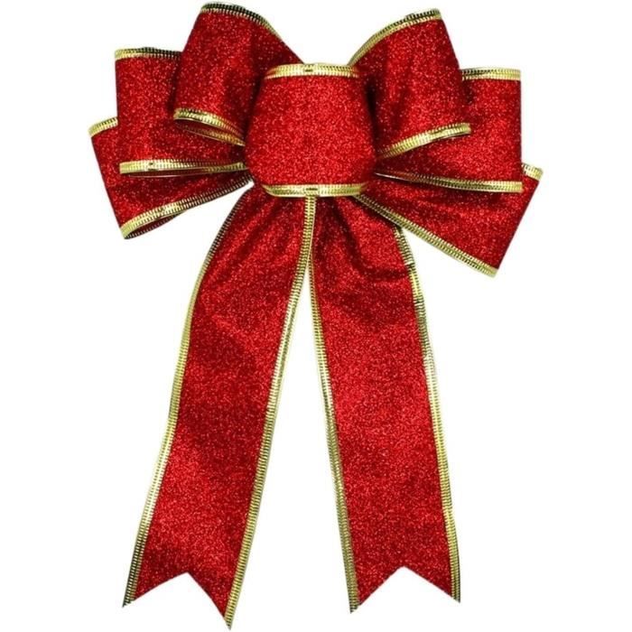 Nœud De Ruban De Noël À Paillettes Scintillantes, 3 Couleurs, 25Cm, Rouge, Argent, Or