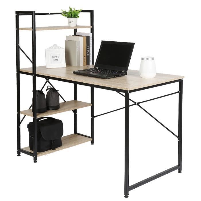 Table De Bureau En Bois Et Acier 4 Etagere Noir Et Chene Clair 120 X 64 X 120 Cm Achat Vente Bureau Table De Bureau En Bois Et Soldes Sur Cdiscount Des Le 20 Janvier Cdiscount