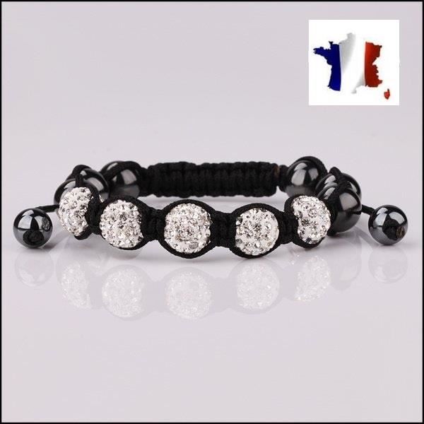 BRACELET SHAMBALLA-BOULES ARGENTS ET CRISTAUX TRANSPARENT ET HEMATITE BRACELET SHAMBALLA-BOULES ARGENTS ET CRISTAUX TRANSPARENT ET HEMATITE