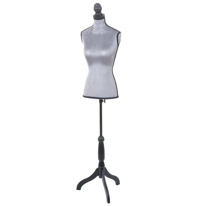 Buste de couture feminin sur pieds hauteur regable mannequin fee deco vitrine gris velours