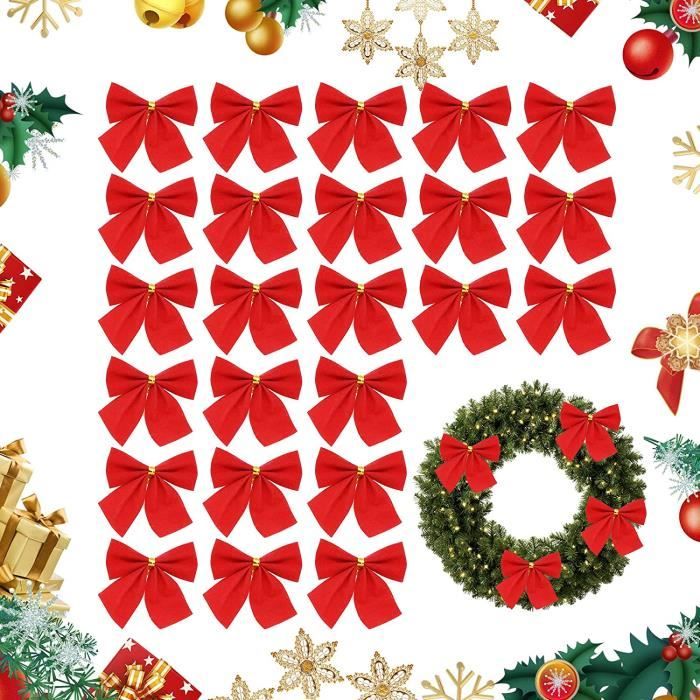 Lot De 24 Nœuds De Ruban Noël En Velours Rouge 3,5 Pouces - Pour Sapin, Couronnes, Guirlandes, Cadeaux