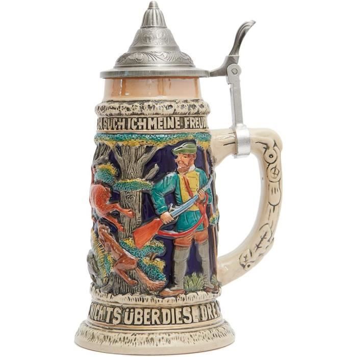 Chope à Bière Allemande En Céramique - 0,8 Litre, Couvercle En étain - Design Aigle Oktoberfest - Cadeau Pour Homme, Père, Mari