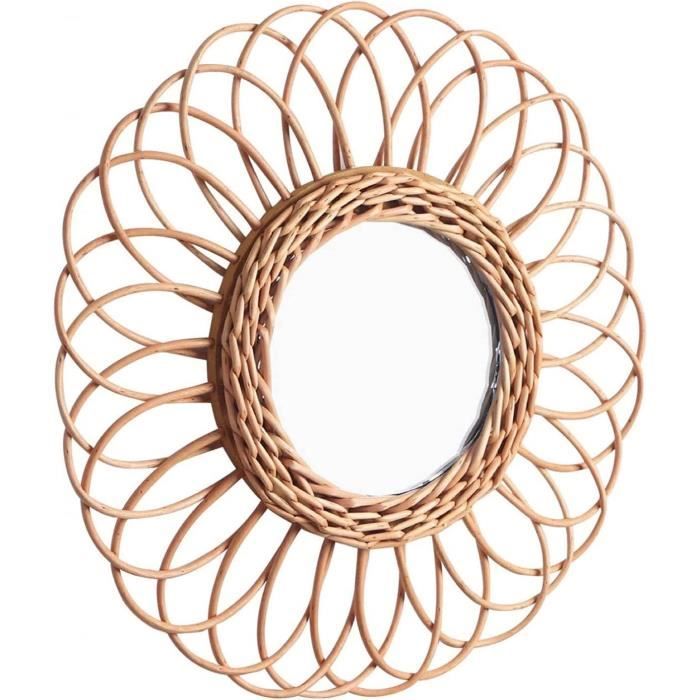 Miroir Rond Mural En Rotin 35cm - Déco Bohème Pour Salon, Chambre, Salle De Bain