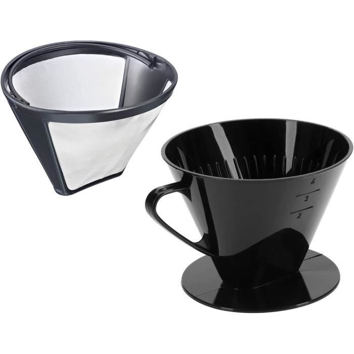 Set de Café, 2 pièces, Filtre permanent + Filtre à Café de Taille 4, Acier inoxydableplastique