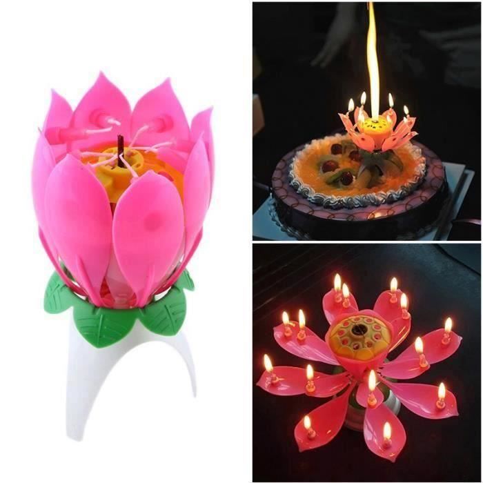 Fleur de Lotus musicale anniversaire bougie Bleu