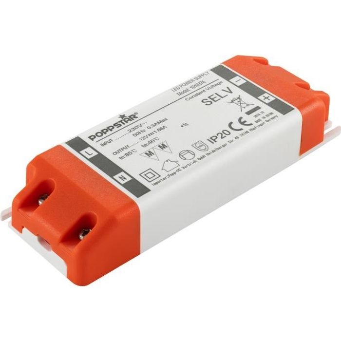 Poppstar - Ballast 12V pour LED, Transformateur 220V AC / 12V DC 1.66A