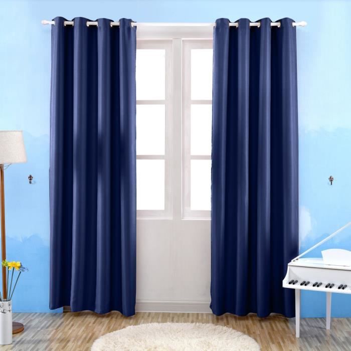 Rideau Velours Occultant 140x250 Cm Bleu Profond Uni Polyester
