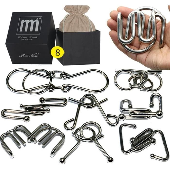 Métallique Wire Set,8 Pièces IQ Test Disentanglement Puzzle 3D Puzzles en Métal Jouets de Casse