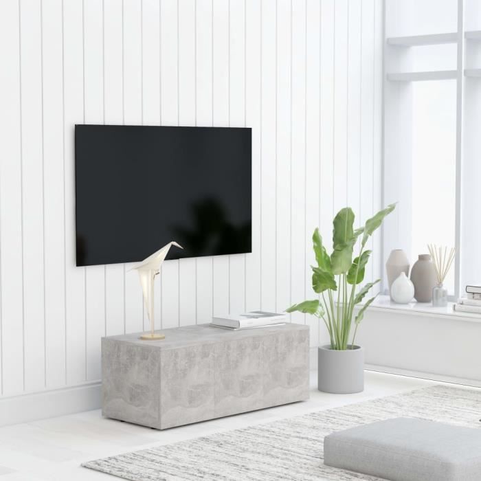 meuble tv bas scandinave contemporain - chic & moderne décor - gris - 3 tiroirs - 80 x 34 x 30 cm