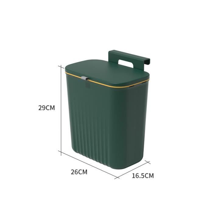 Poubelle Murale Suspendue Avec Couvercle 7L - Pour Cuisine, Salle De Bain, Camping-car (blanc/vert)