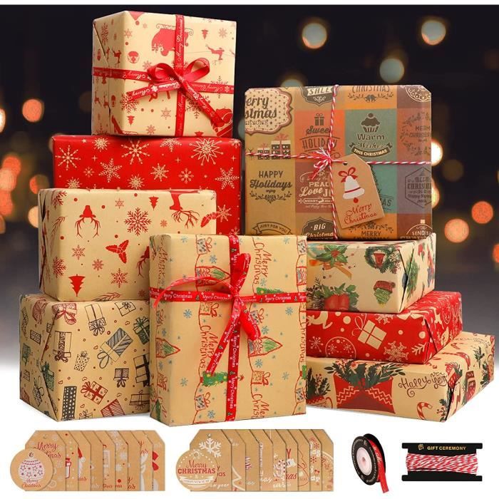 20 Feuilles Noël Papier de Soie Emballage Cadeau de Noël pour Décoration  Emballage Cadeau de Fête