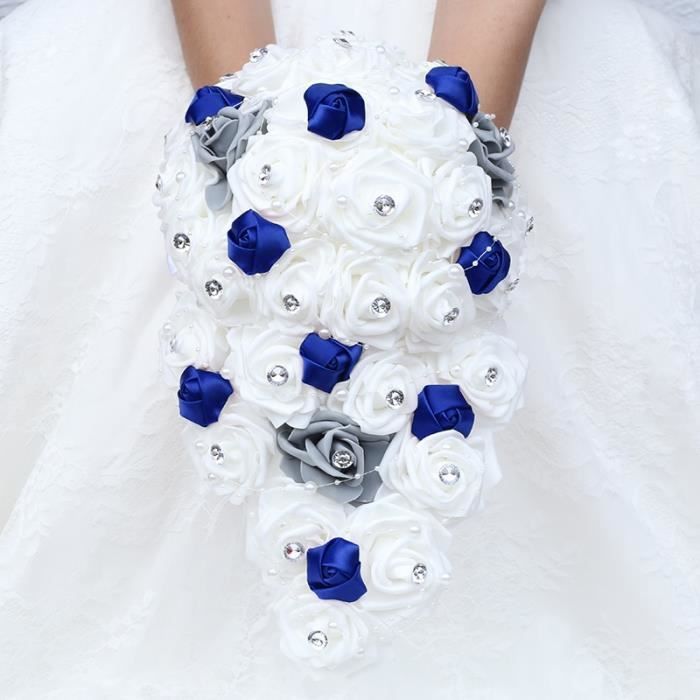 23 cm de diamètre - bleu royal - Bouquet de mariage en forme de cascade,  grande et longue fleur à main, stras - Cdiscount Maison