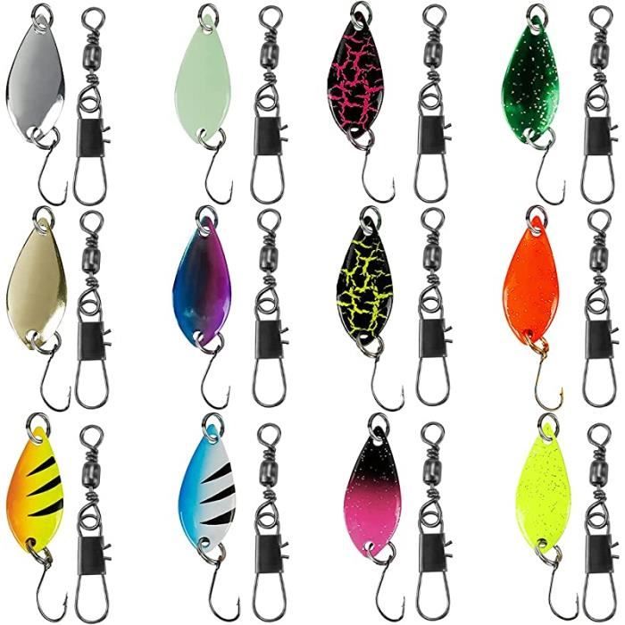 Leurres De Pêche - 5 Cuillères Tournantes Métalliques 20g - Pour Truite, Brochet, Perche - Hameçons Triples Et Plumes - Eau Douce Et Salée
