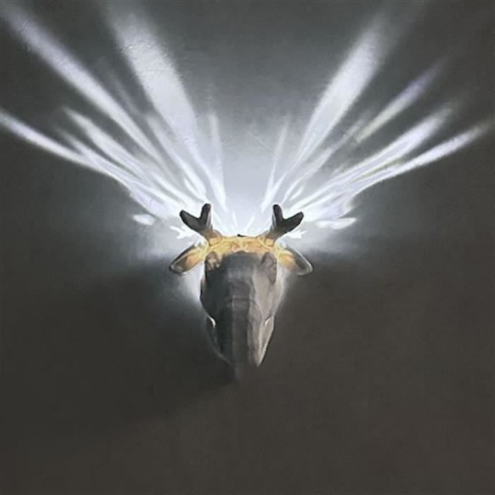 Applique Murale Tête De Bulldog En Résine - Lampe Décorative 3 Spots E27 - Design Nordique Pour Salon, Chambre - Blanc, 41 Cm