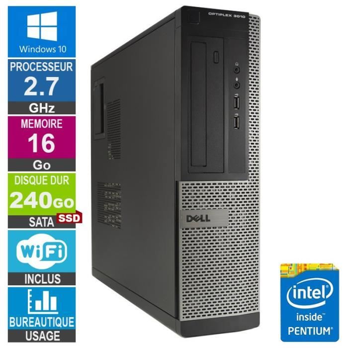 PC Dell Optiplex 3010 DT G630 2.70GHz 16Go/240Go SSD Wifi W10 Reconditionné - Dell reconditionné disponible sur Cdiscount Seconde Vie
