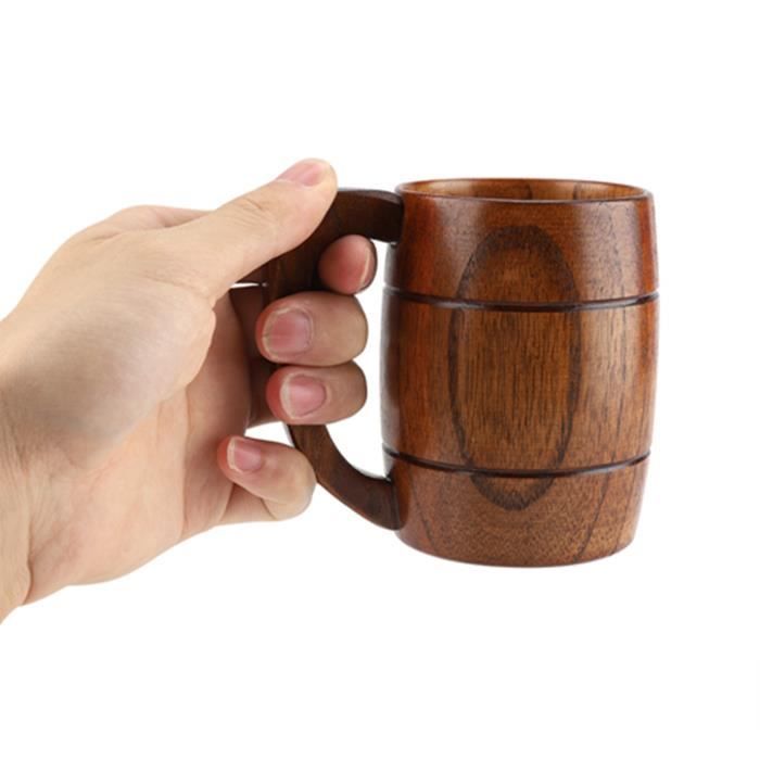 Chope à bière en tonneau de bois - Tasse à cocktail à double paroi en acier inoxydable