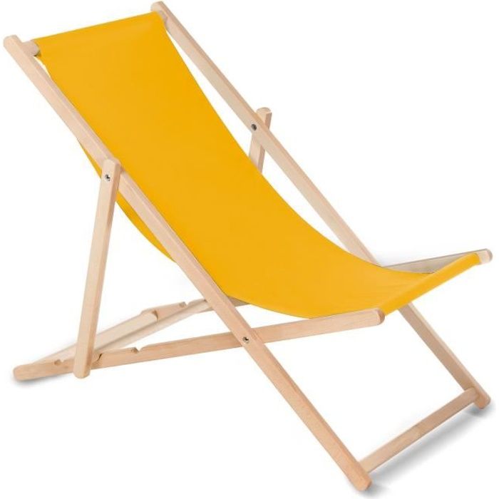 Chaise longue - GREEN BLUE - Pliable - Dossier réglable - Jaune - Bois de hêtre