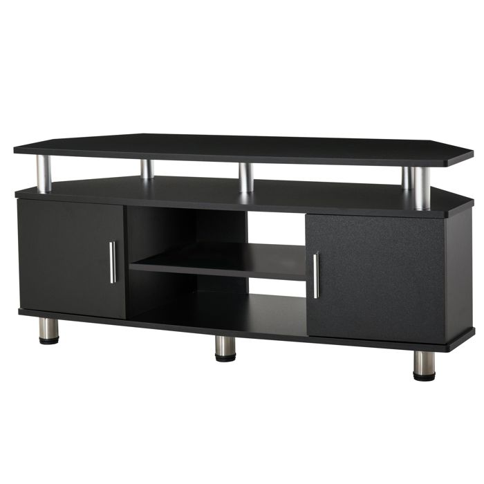 Meuble tv - meuble télé - HOMCOM - bois banc pour télévision jusquà 55 pouces plateau placards niches - 120x40x52cm - noir Meuble tv - meuble télé - HOMCOM - bois banc pour télévision jusquà 55 pouces plateau placards niches - 120x40x52cm - noir