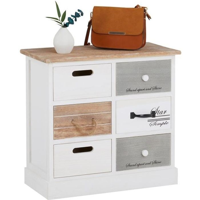 Chiffonnier - IDIMEX - SALVA - 6 tiroirs - Bois de paulownia - Style shabby chic vintage rustique blanc Chiffonnier - IDIMEX - SALVA - 6 tiroirs - Bois de paulownia - Style shabby chic vintage rustique blanc