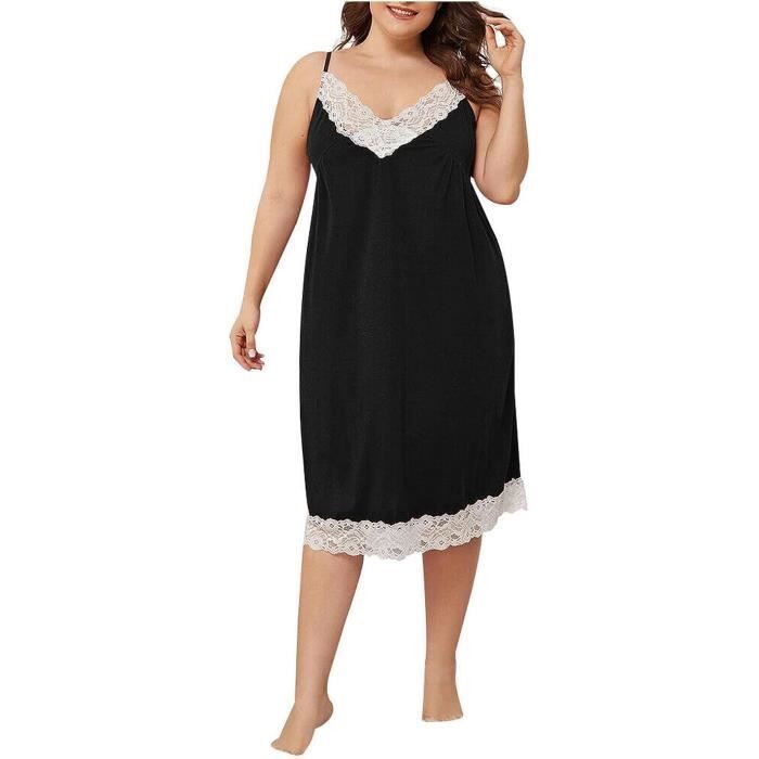 Chemise de Nuit Femme Longue Modal Col V sans Manche en Dentelle Chemise De Nuit Femme Bretelles Reglables Chic Pyjama Noir Cdiscount Pret a Porter