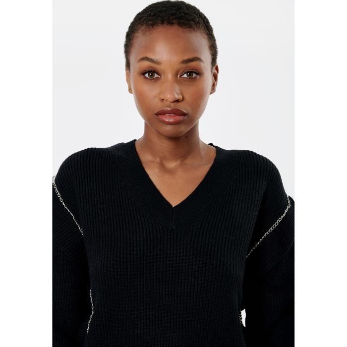 Pull noir col en v femme outlet
