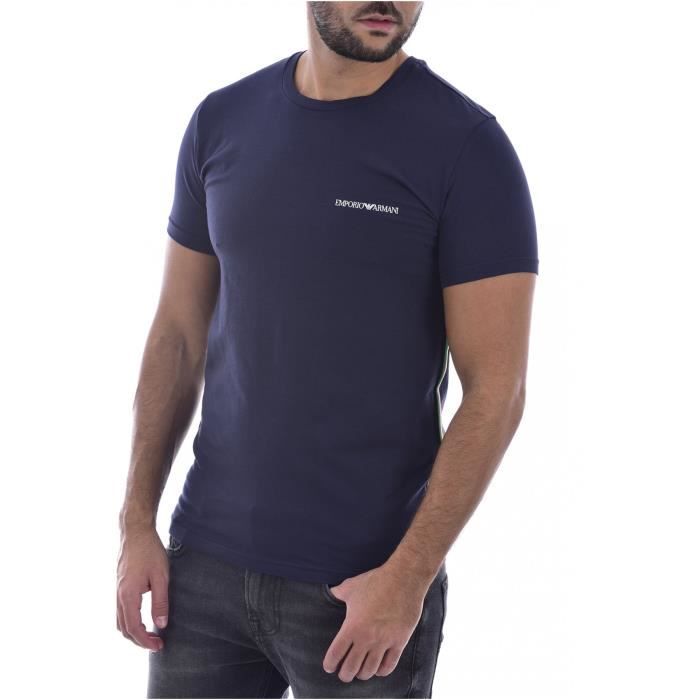 Tee Shirt Stretch Avec Liseret - Emporio Armani - Bleu - Homme