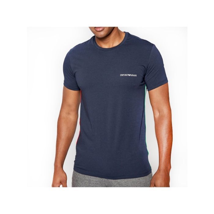 Tee Shirt Stretch Avec Liseret - Emporio Armani - Bleu - Homme