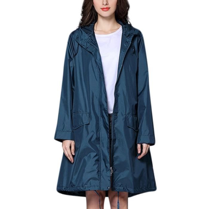Veste De Pluie Femme Grande Taille – Imperméable Coupe-vent Longue Avec Capuche – Randonnée Running Mi-saison