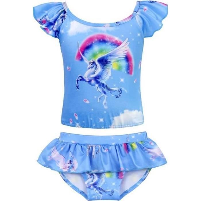 Maillot De Bain Fille Licorne Tankini/Bikini à Volants – 82% Polyester 18% Élasthanne, 3 Styles Dos, Pour Enfant