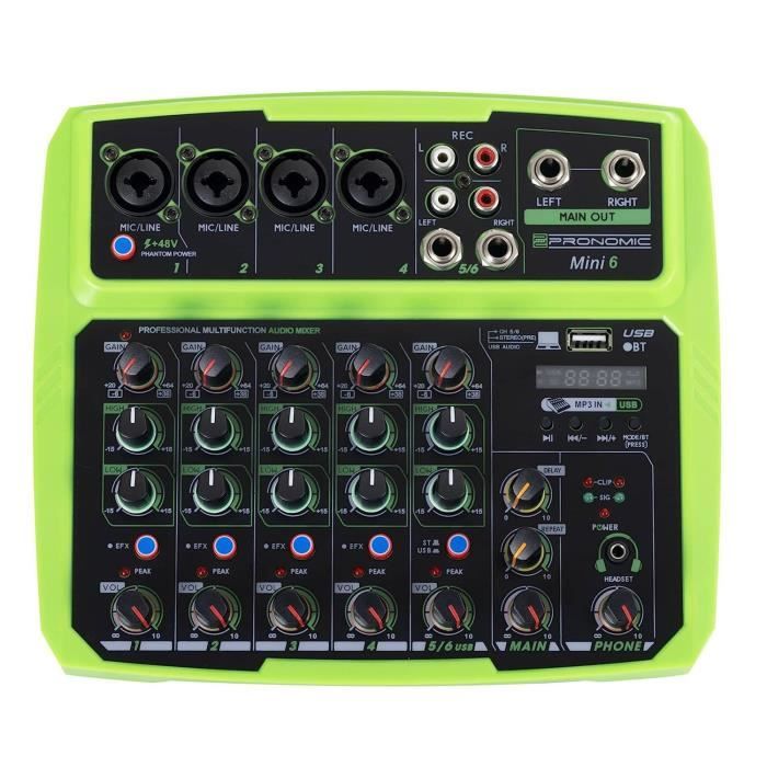 Table de mixage - Pronomic Mini6 - pour Sonorisation DJ avec USB à 6 canaux - interface audio bidirectionnelle