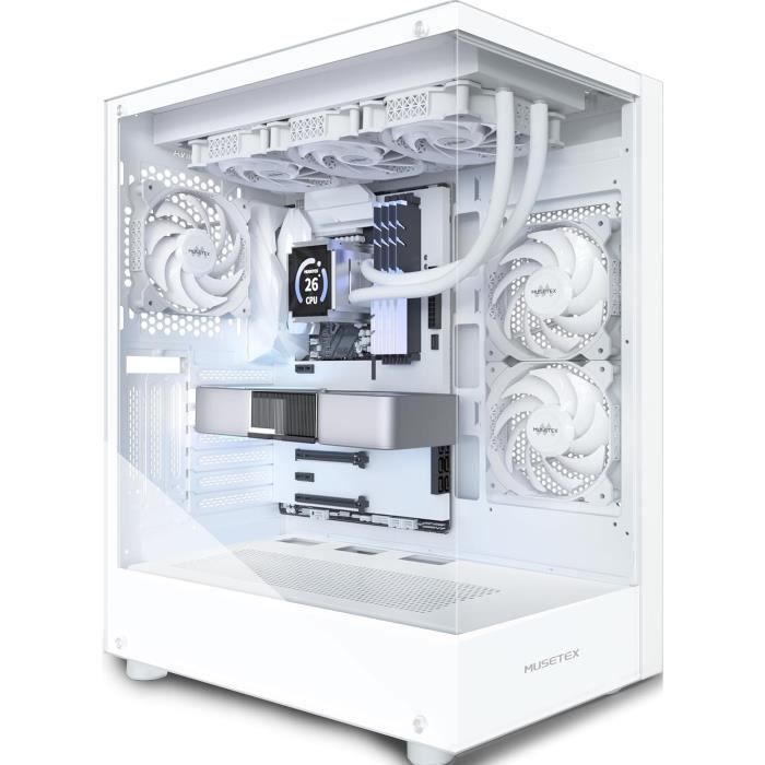 Boîtier PC Gamer ANSAITE A9 - 9 Ventilateurs ARGB Pré-installés, Verre Trempé, Type-C, Support Radiateur 360mm - Blanc